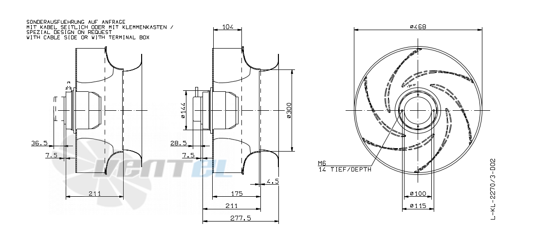 Габаритные и присоединительные размеры Ziehl-abegg RH45G-6EK.4F.2RR