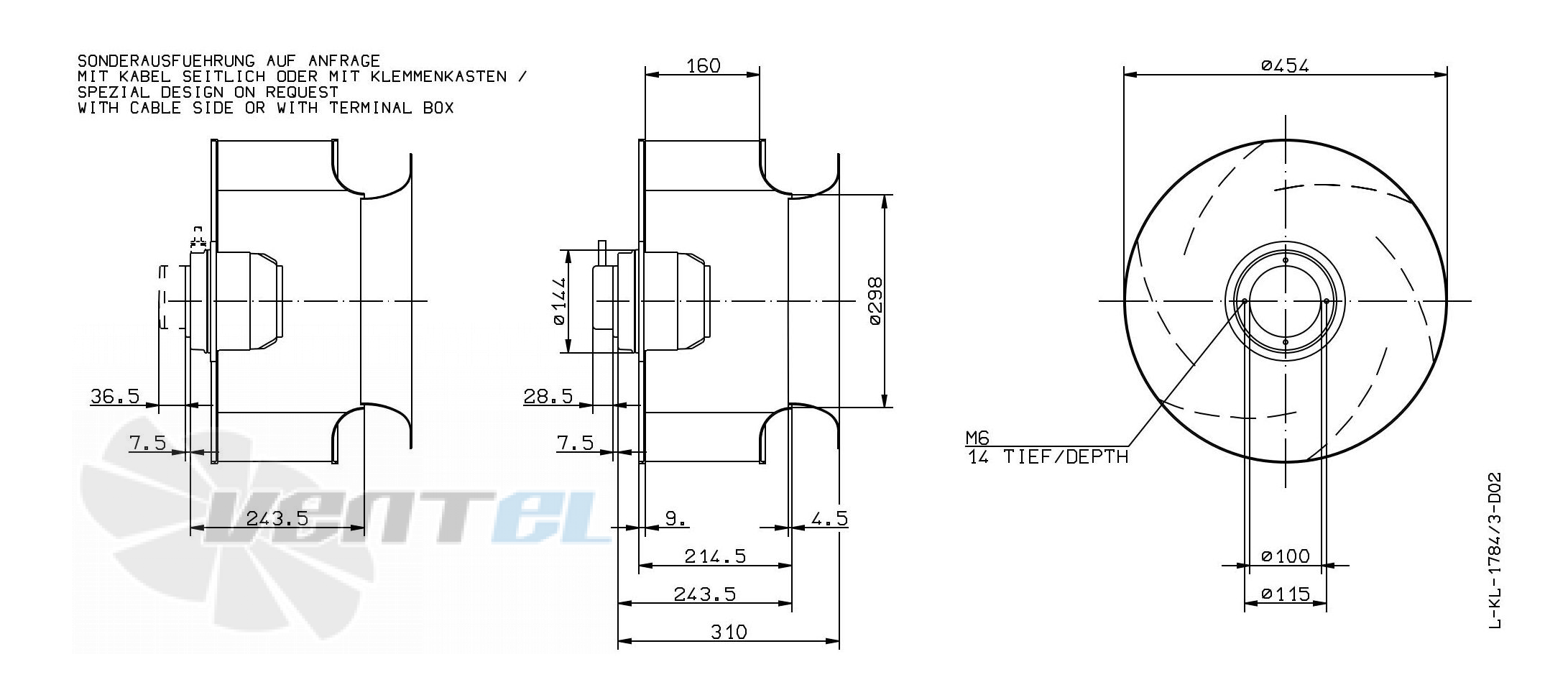 Габаритные и присоединительные размеры Ziehl-abegg RH45M-6DK.4C.1RR