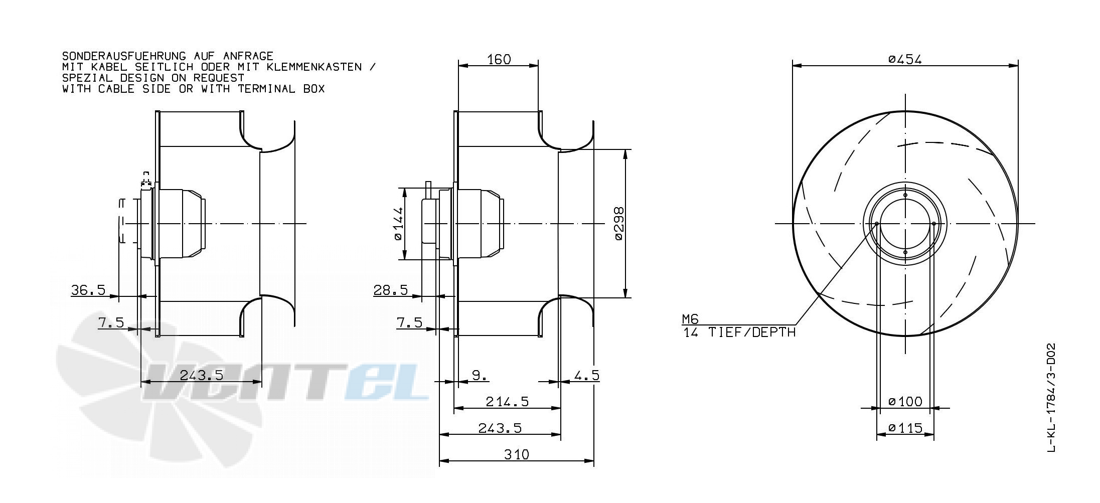 Габаритные и присоединительные размеры Ziehl-abegg RH45M-6EK.4C.1RR