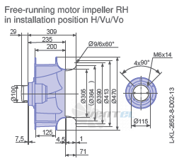 Ziehl-abegg RH45V-4DK.4F.1R габаритные и присоединительные размеры, диаметр, рабочее колесо