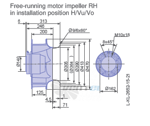 Ziehl-abegg RH45V-4DK.6F.1R габаритные и присоединительные размеры, диаметр, рабочее колесо