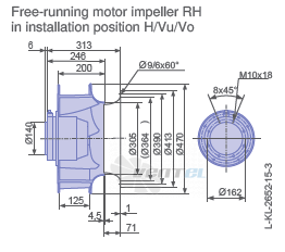 Ziehl-abegg RH45V-4EK.6K.1R габаритные и присоединительные размеры, диаметр, рабочее колесо