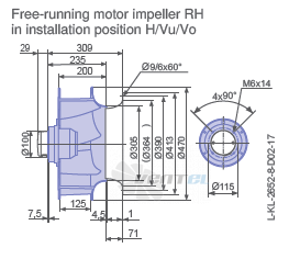 Ziehl-abegg RH45V-6DK.4C.1R габаритные и присоединительные размеры, диаметр, рабочее колесо