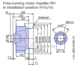 Ziehl-abegg RH45V-6EK.4F.1R габаритные и присоединительные размеры, диаметр, рабочее колесо