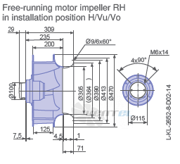Ziehl-abegg RH45V-VDK.4F.1R габаритные и присоединительные размеры, диаметр, рабочее колесо