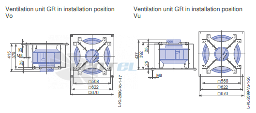 Ziehl-abegg ER50C-ZIK.GL.CR 3ф 380V габаритные и присоединительные размеры, диаметр, рабочее колесо