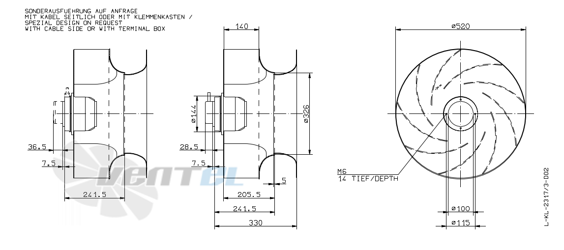 Габаритные и присоединительные размеры Ziehl-abegg RH50E-6DK.4I.1RR