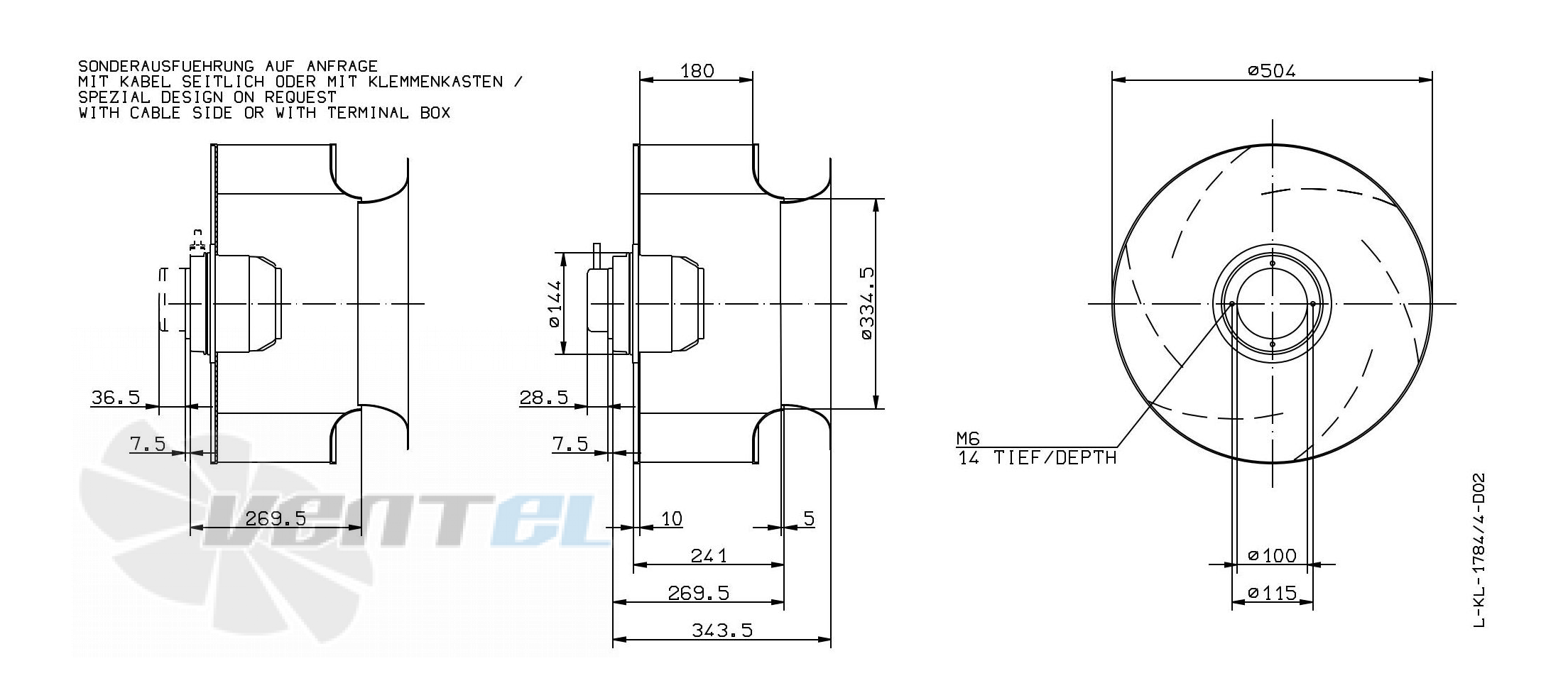 Габаритные и присоединительные размеры Ziehl-abegg RH50M-6DK.4F.1RR