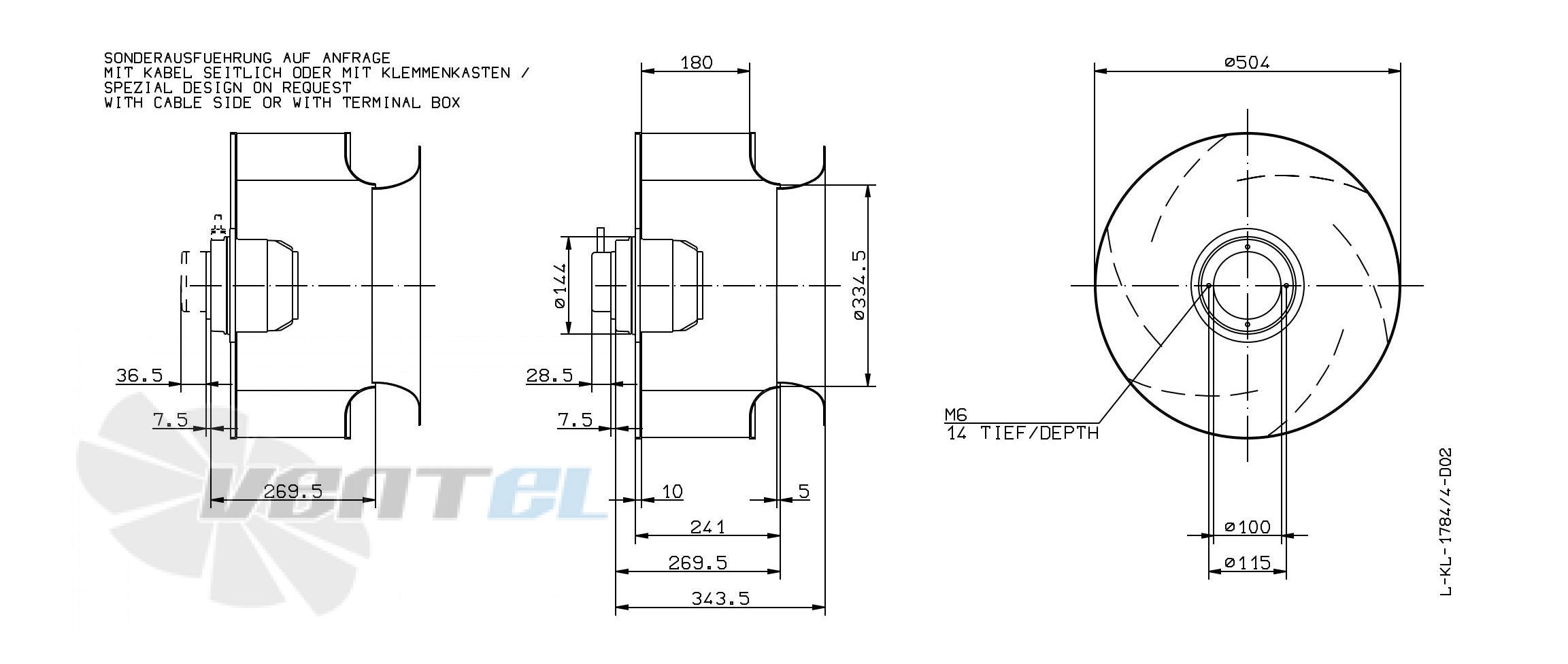 Габаритные и присоединительные размеры Ziehl-abegg RH50M-8DK.4C.1RR