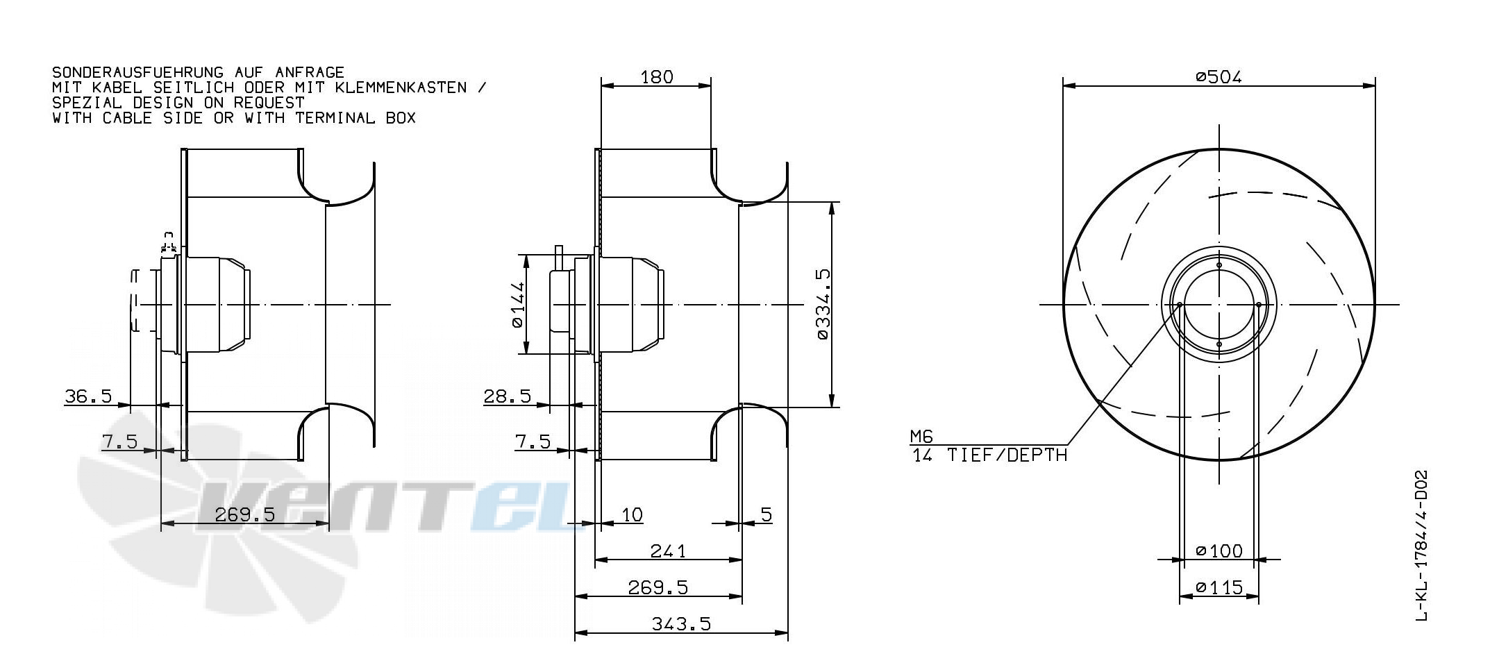 Габаритные и присоединительные размеры Ziehl-abegg RH50M-SDK.4F.1RR