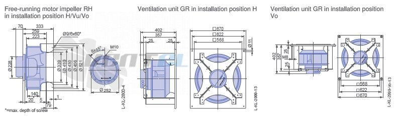 Ziehl-abegg RH50V-ZIK.GG.1R 3- фазный 220V габаритные и присоединительные размеры, диаметр, рабочее колесо