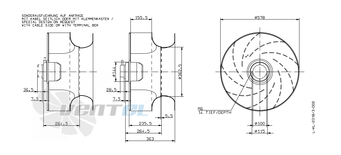 Габаритные и присоединительные размеры Ziehl-abegg RH56E-6DK.4I.1RR