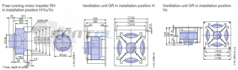 Ziehl-abegg RH56V-ZIK.GL.1R 3- фазный 380V габаритные и присоединительные размеры, диаметр, рабочее колесо