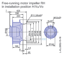 Ziehl-abegg RH63V-VDK.7Q.1R габаритные и присоединительные размеры, диаметр, рабочее колесо