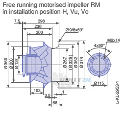 Ziehl-abegg RM35D-4DK.4A.1R габаритные и присоединительные размеры, диаметр, рабочее колесо