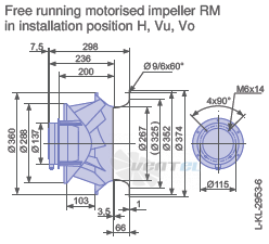 Ziehl-abegg RM35D-6DK.4A.1R габаритные и присоединительные размеры, диаметр, рабочее колесо