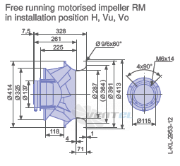 Ziehl-abegg RM40D-6EK.4C.1R габаритные и присоединительные размеры, диаметр, рабочее колесо