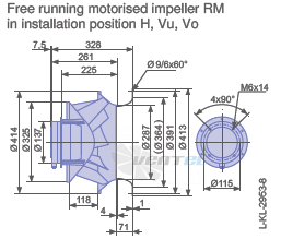 Ziehl-abegg RM40D-VDK.4F.1R габаритные и присоединительные размеры, диаметр, рабочее колесо