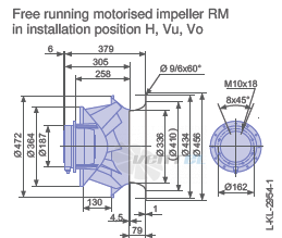 Ziehl-abegg RM45D-4DK.6C.1R габаритные и присоединительные размеры, диаметр, рабочее колесо