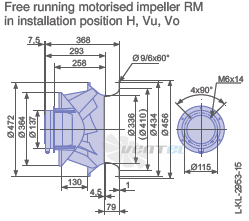 Ziehl-abegg RM45D-6EK.4I.1R габаритные и присоединительные размеры, диаметр, рабочее колесо
