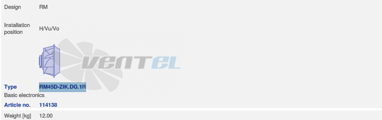 вентилятор RM45D-ZIK.DG.1R исполнение, артикул,