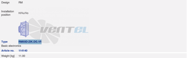 вентилятор RM50D-ZIK.DG.1R исполнение, артикул,