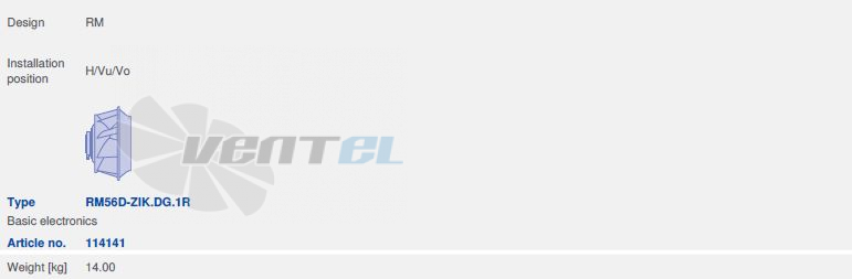 вентилятор RM56D-ZIK.DG.1R исполнение, артикул,