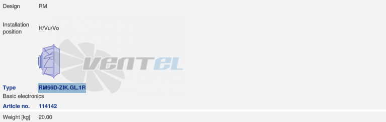 вентилятор RM56D-ZIK.GL.1R исполнение, артикул,