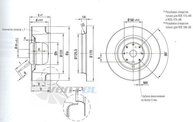 Габаритные размеры Ebmpapst R2S175-AB56-01