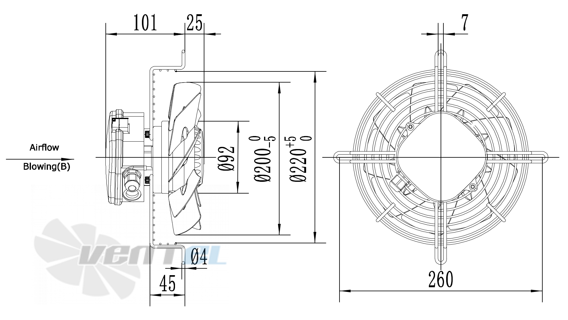 Размеры Weiguang YWF-2D-200-B-92/15-G
