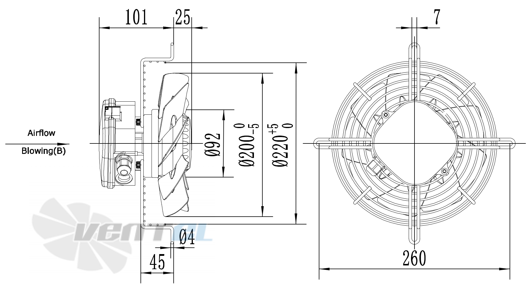 Размеры Weiguang YWF-2E-200-B-92/15-G