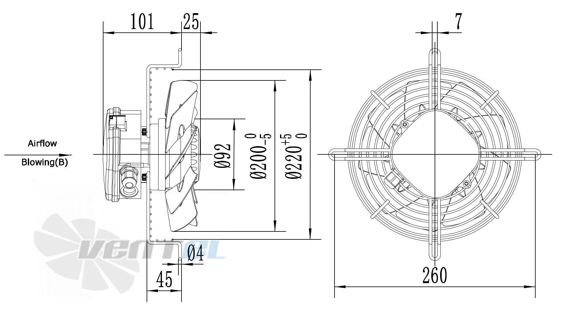 Размеры Weiguang YWF4D-200-B-92/15-G